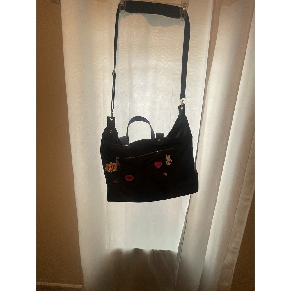 Madden Girl Black Nylon Patch Duffel Bag.